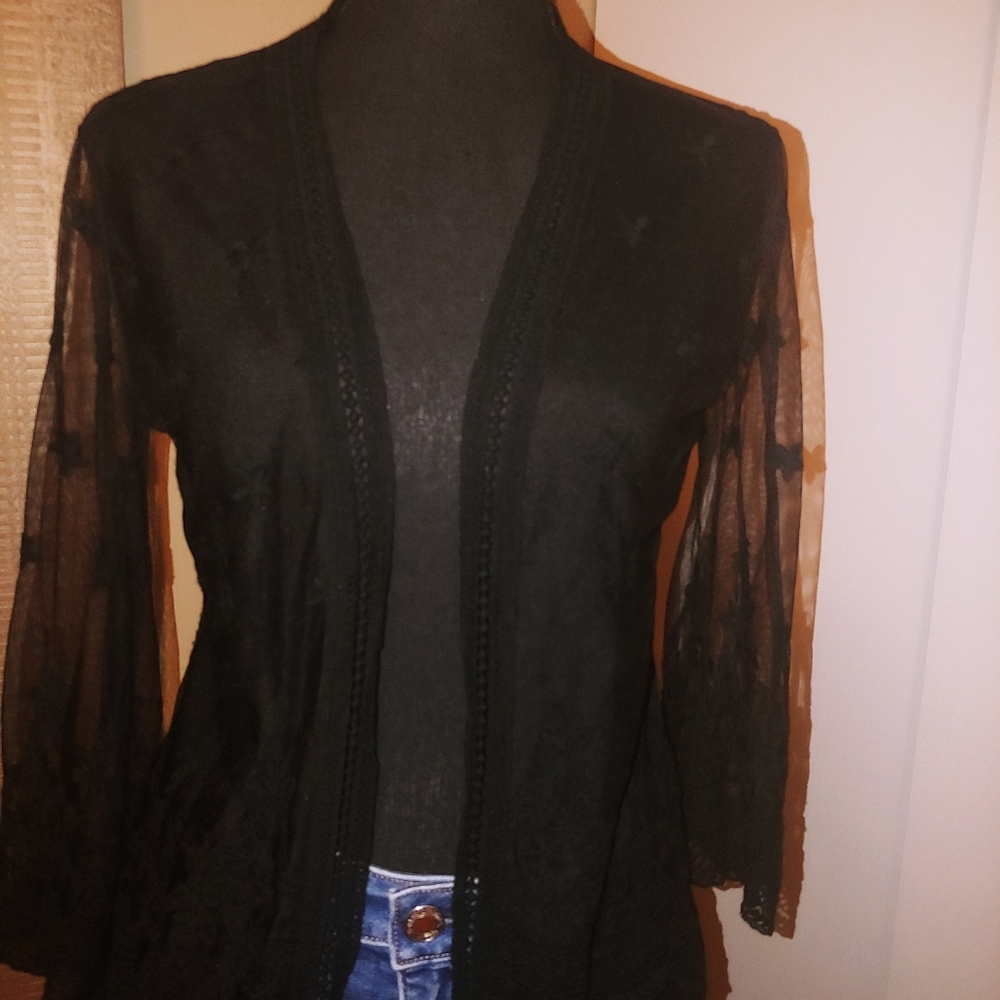 Black Lace Open-Front Women's Jacket